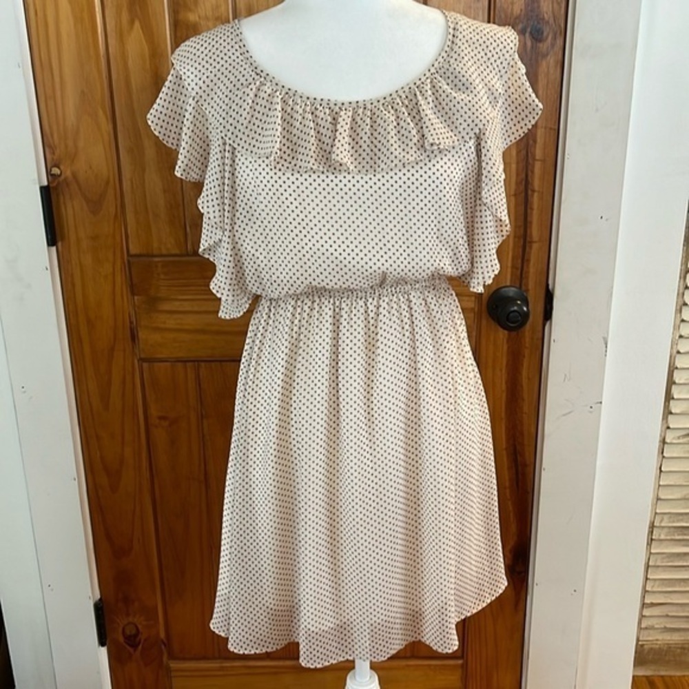Ya Polkadot Mini dress Ivory Red Black Ruffle Short sleeve Ruffles Small